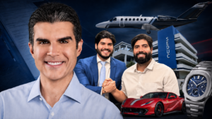 Montagem com as fotos de Helder Barbalho, Adriano Coelho e João Coelho, além de imagens de um jato, uma ferrari e um relógio de luxo.