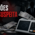 Imagem com cédulas de dinheiro, uma urna eletrônica e a frase: Eleições sob suspeita