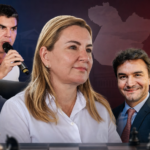 montagem 16:9 com Hana ao centro, Helder e Chicão à esquerda, Celso e Lula à direita, mapa do Pará e tabuleiro político. Produzida com a criação visual integrada.