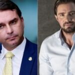 Montagem com as fotos de Flávio Bolsonaro e Daniel Vorcaro