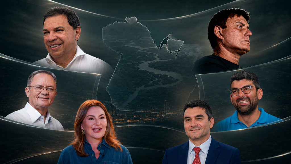 Montagem com os principais nomes da disputa pelo Governo do Pará e pelo Senado nas eleições de 2026