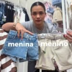 influenciadora mostrando diferença no tamanho dos shorts infantis