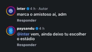 Perfis dos clubes trocaram provocações nas redes sociais e até fizeram uma sugestão de jogo entre as equipes