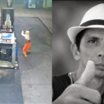 Na imagem em destaque, o momento do crime e a vítima