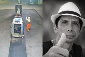 Na imagem em destaque, o momento do crime e a vítima